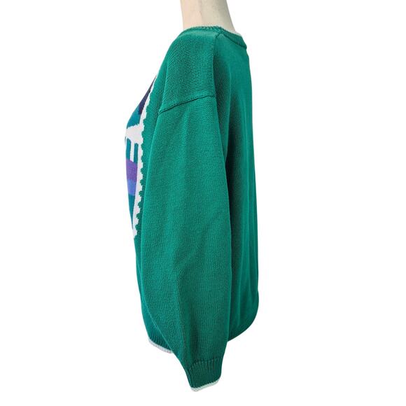 HKA Designs Green Blue Purple Vintage Golf Stamp Theme Sweater XL - Picture 2 of 3